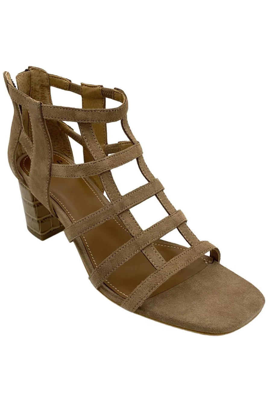 Donald Pliner Women's Poeme Heeled Gladiator Croco Tobacco Suede - Medium